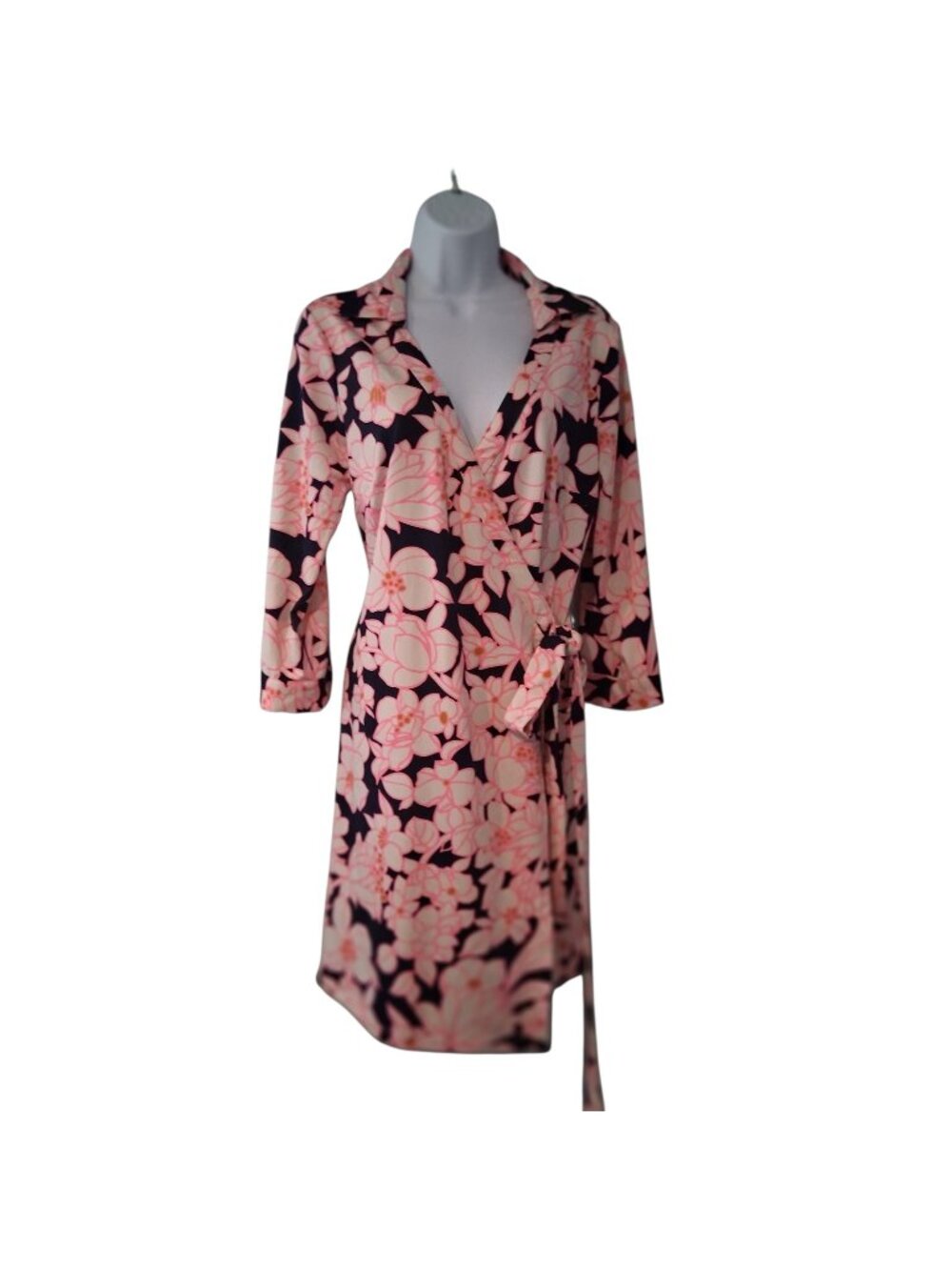 JB by Julie Brown wrap dress womens Large navy white hot pink floral